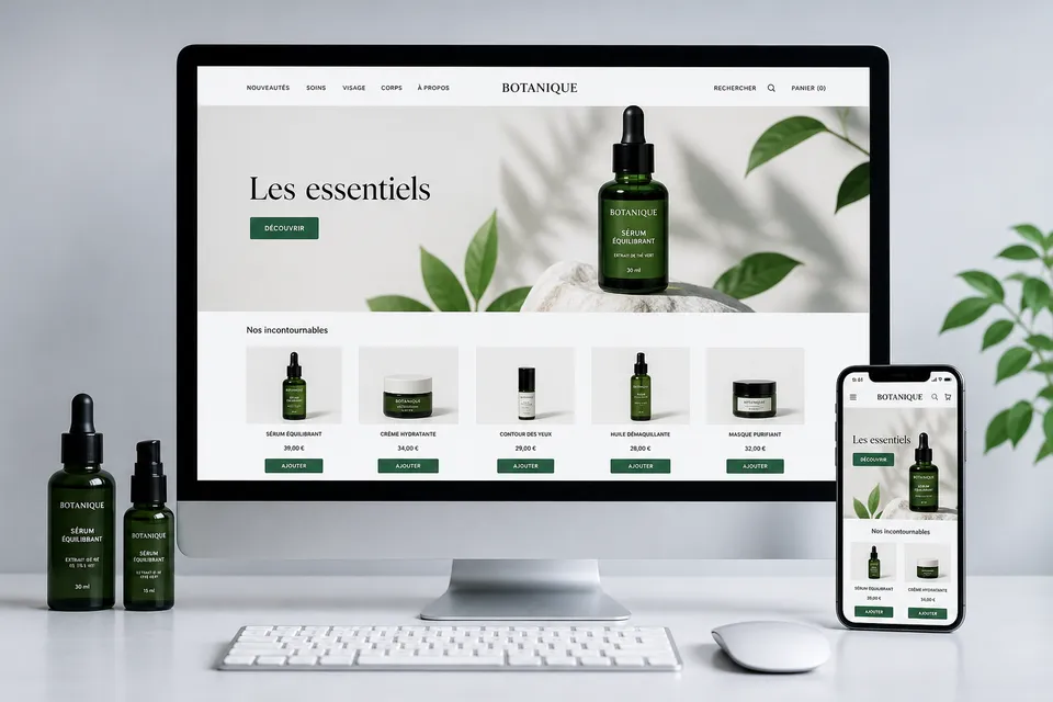 Concept de boutique cosmétique responsive sur écran et téléphone